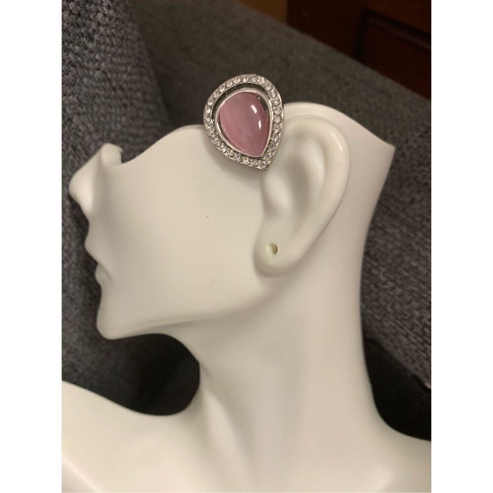 Pink Tear Drop Clip On Earrings
